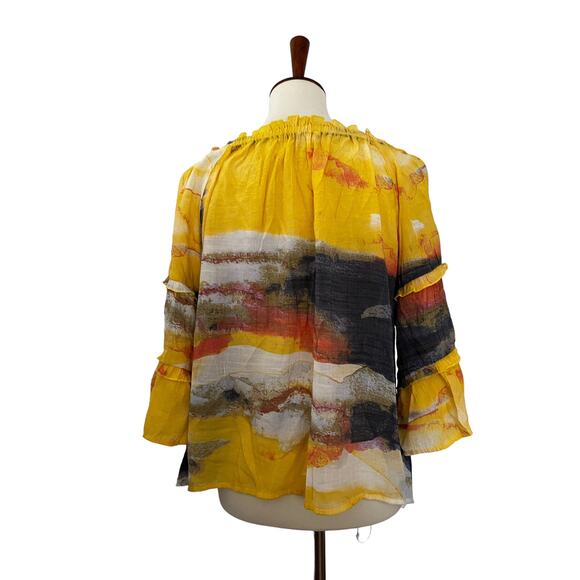 Zac & Rachel Womens Boho 3/4 Sleeve Blouse Multicolor M Medium - Picture 3 of 8